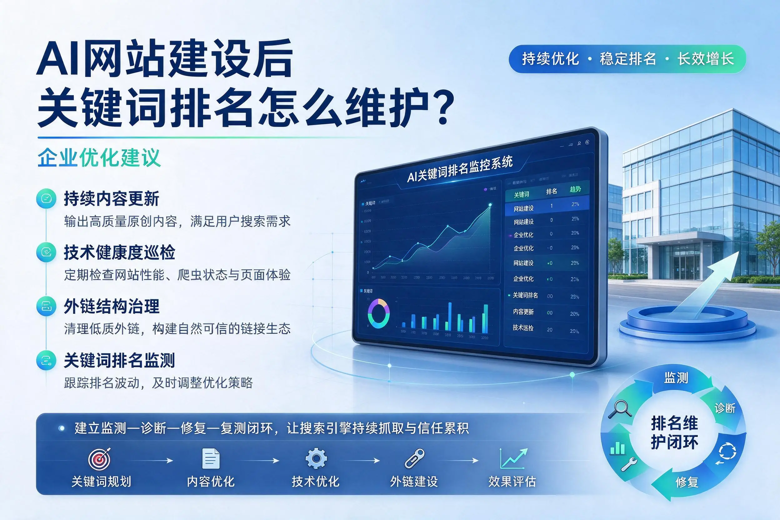 AI网站建设后关键词排名怎么维护?株洲企业优化建议