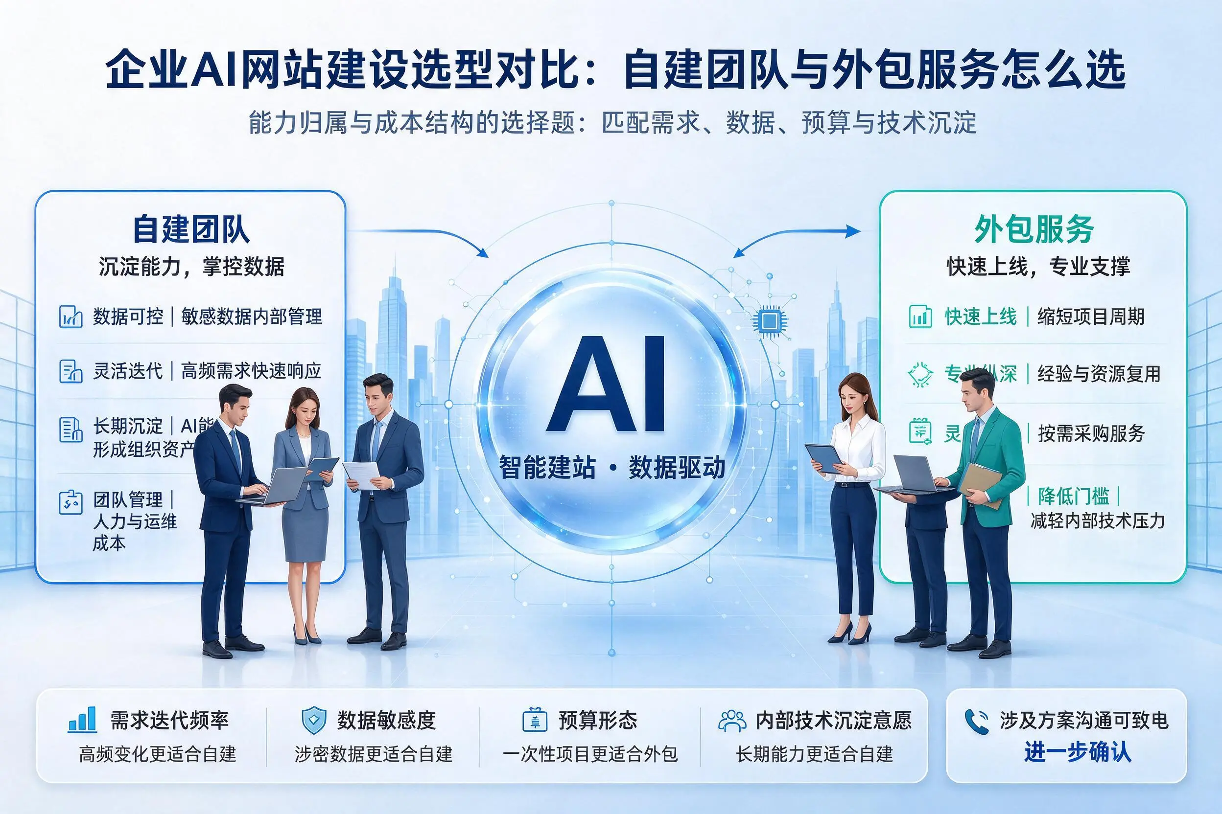 株洲企业AI网站建设选型对比:自建团队与外包服务怎么选